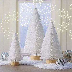 NIB Grandin Road Frosted Bottle Brush Trees, Set of 3